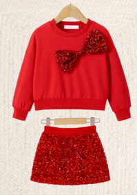 Rode party set met pailletten rok